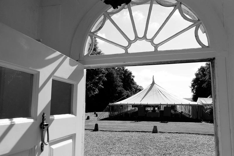 Marquee framed by a country house doorway